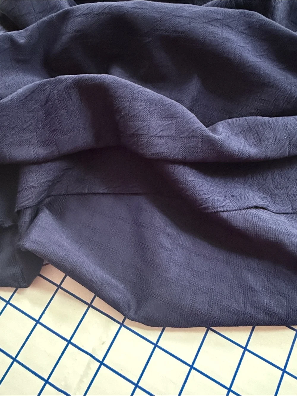 2 Textured Polyester Fabric Remnants Navy Stretch & Brown Textured Woven 1980s